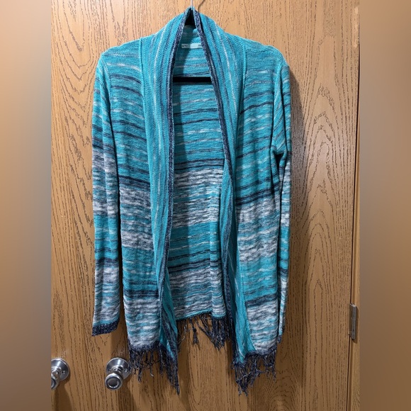 Maurices Sweaters - Maurices Teal and Gray Striped Cardigan